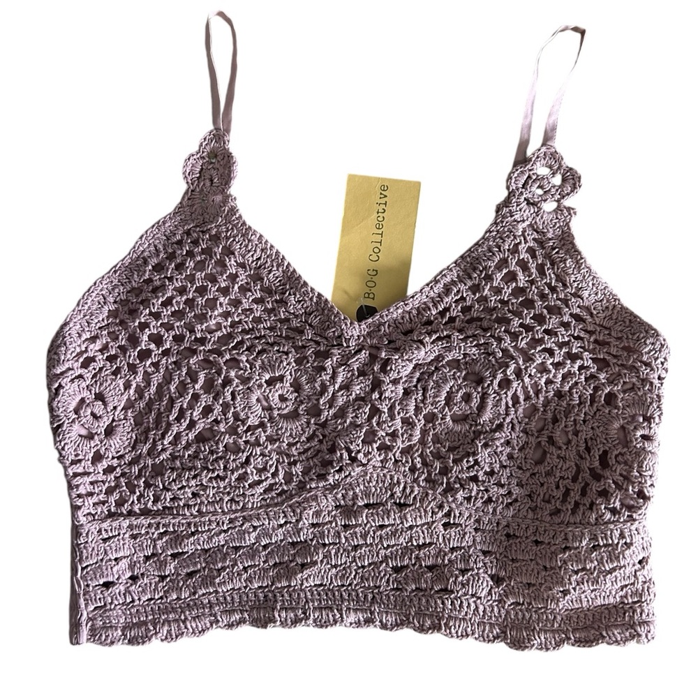 BOG Collective Boho Mauve Crochet Crop Top Bralette NWT Size Medium